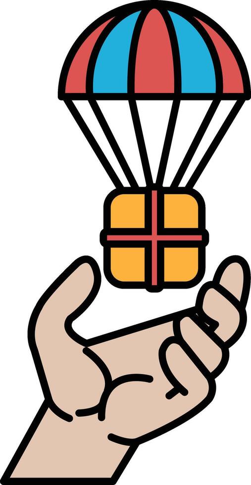 A hand holding a box with a parachute on top vector