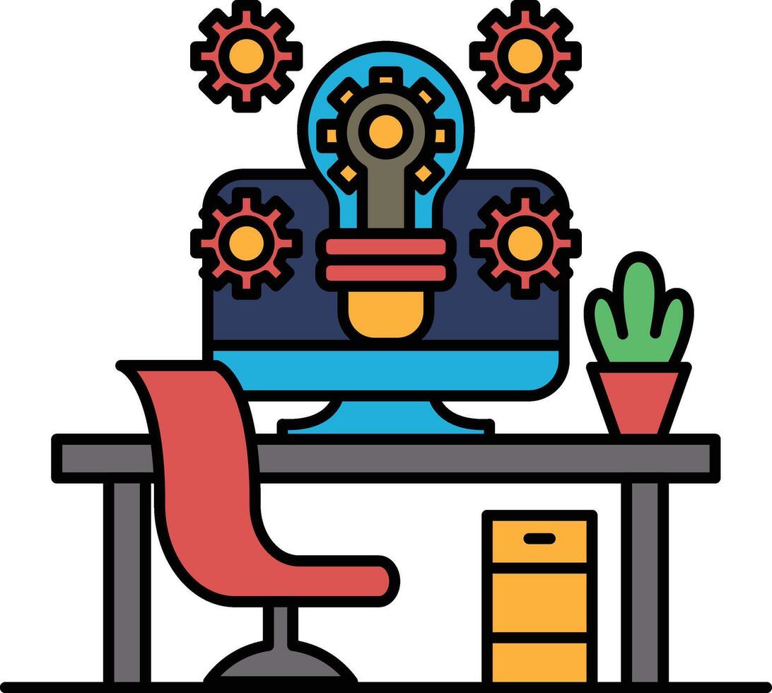 A computer monitor with a light bulb on it and a bunch of gears surrounding it vector