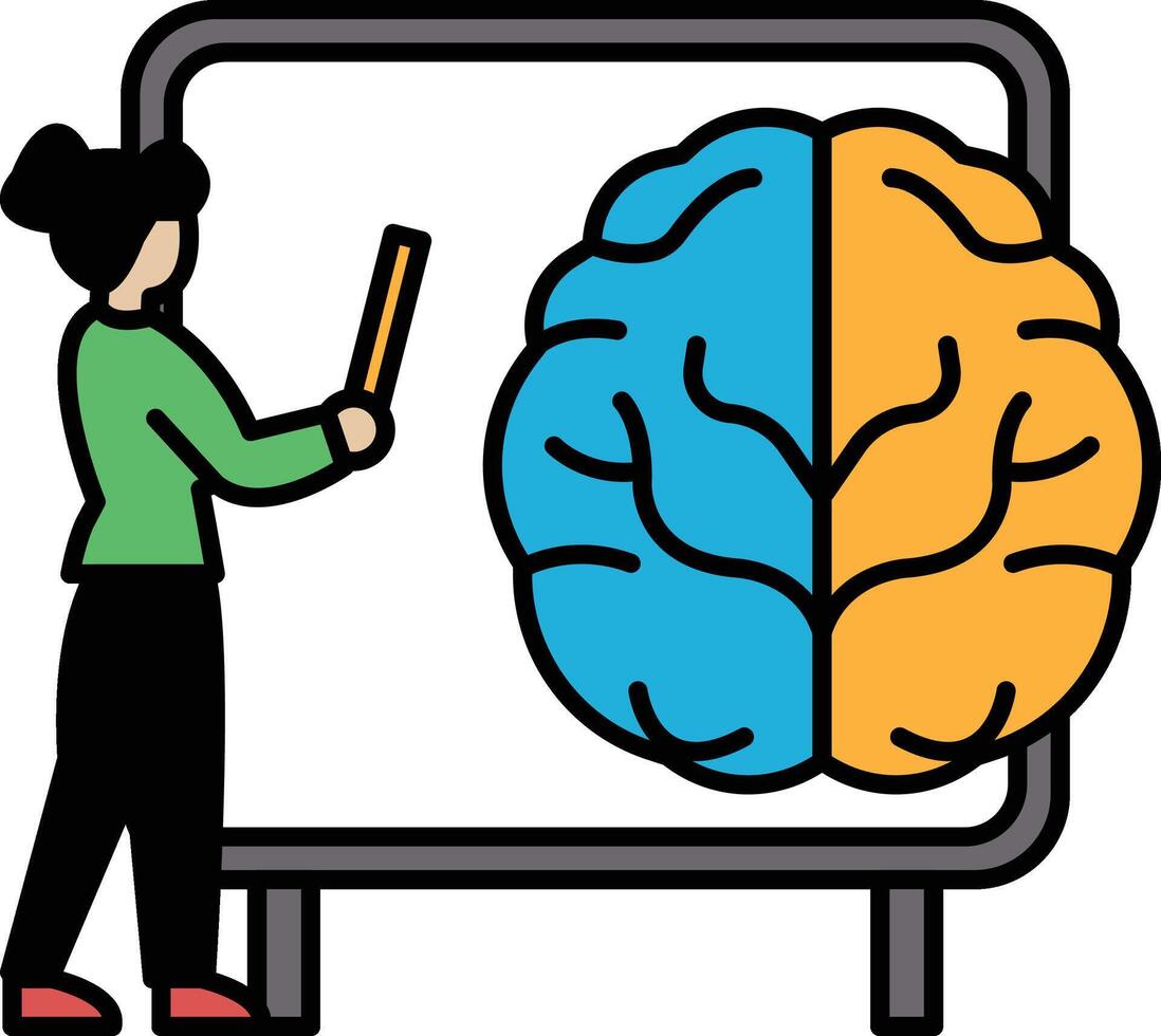 A woman is drawing a brain on a white board vector