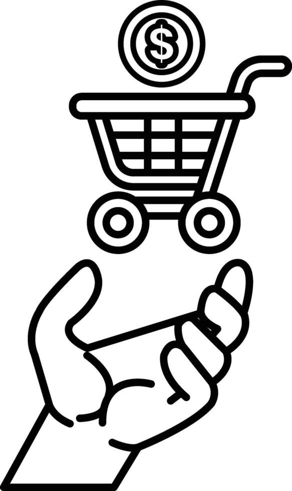 hand holding a shopping cart with a dollar sign on top vector
