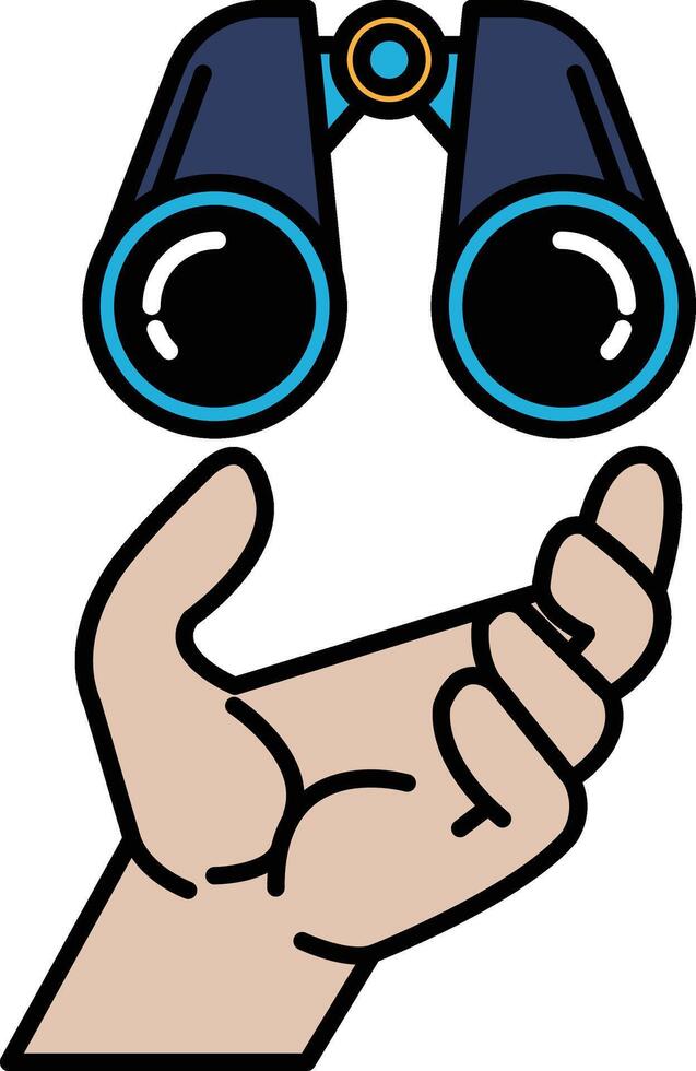 A hand holding a pair of binoculars vector