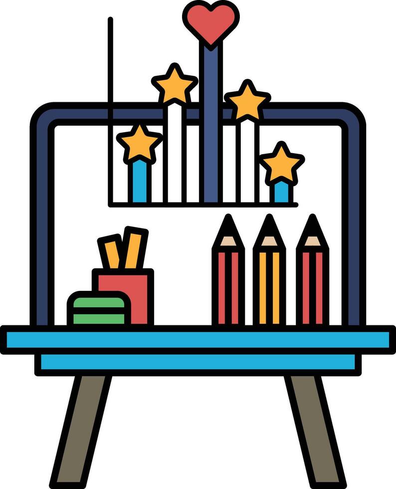 A blue table with a drawing board and a heart on it vector