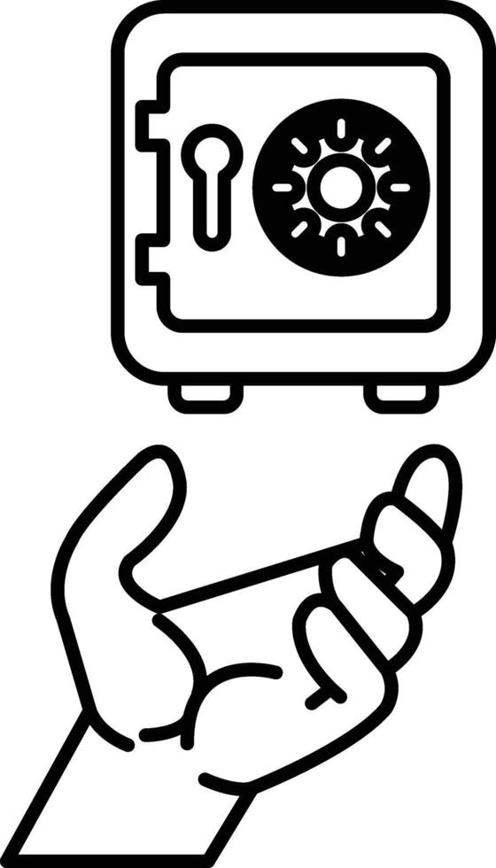 A hand holding a safe in line art style vector