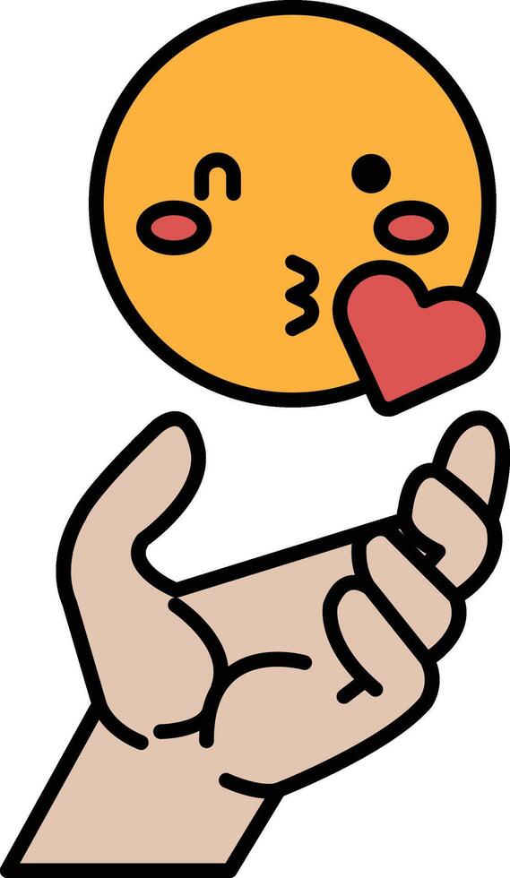 A cartoon drawing of a hand holding a heart with a kiss on it vector