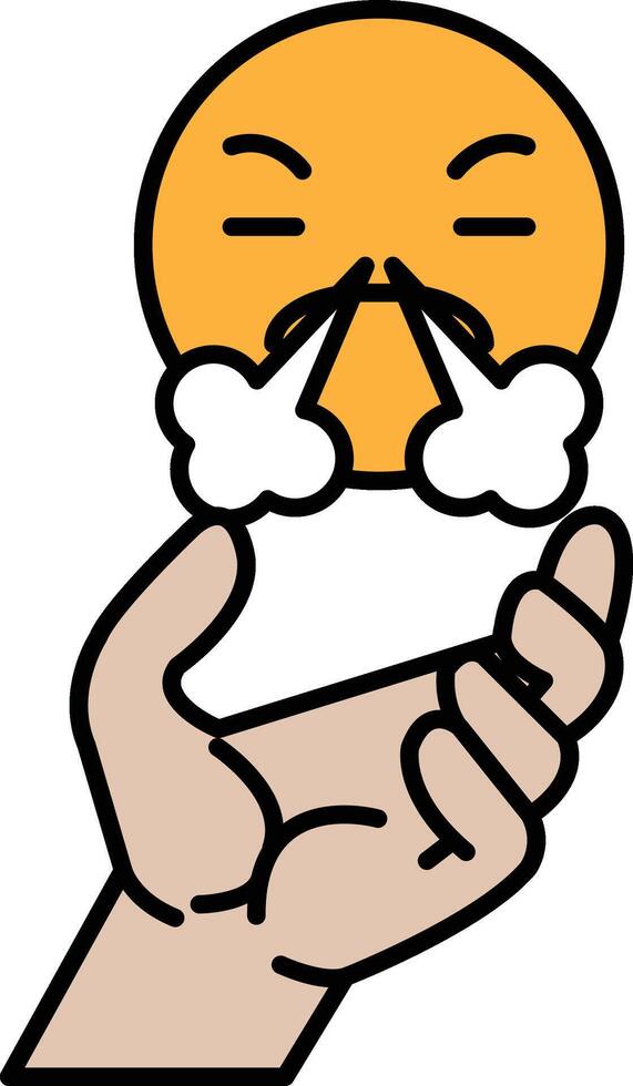 A cartoon of a hand holding a face with a mouth open and blowing out smoke vector