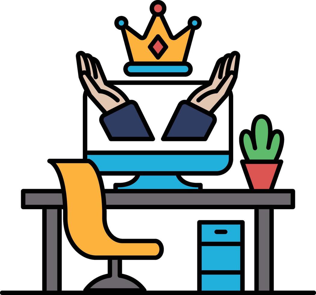 A computer monitor is shown with two hands on it vector