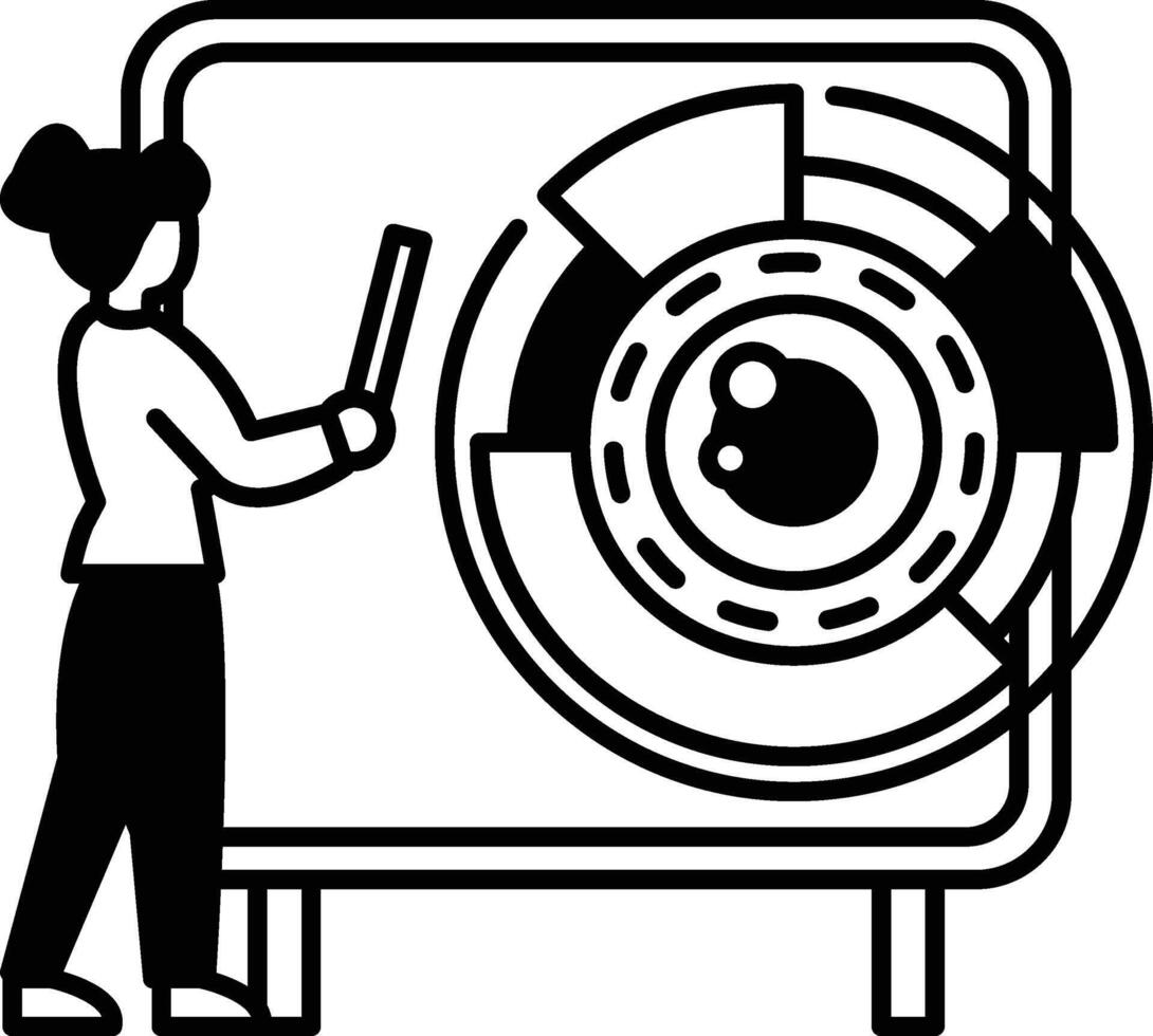 woman is drawing a pie chart on a white board vector
