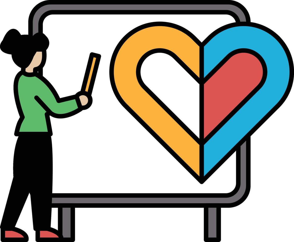 A woman is drawing a heart on a white board vector