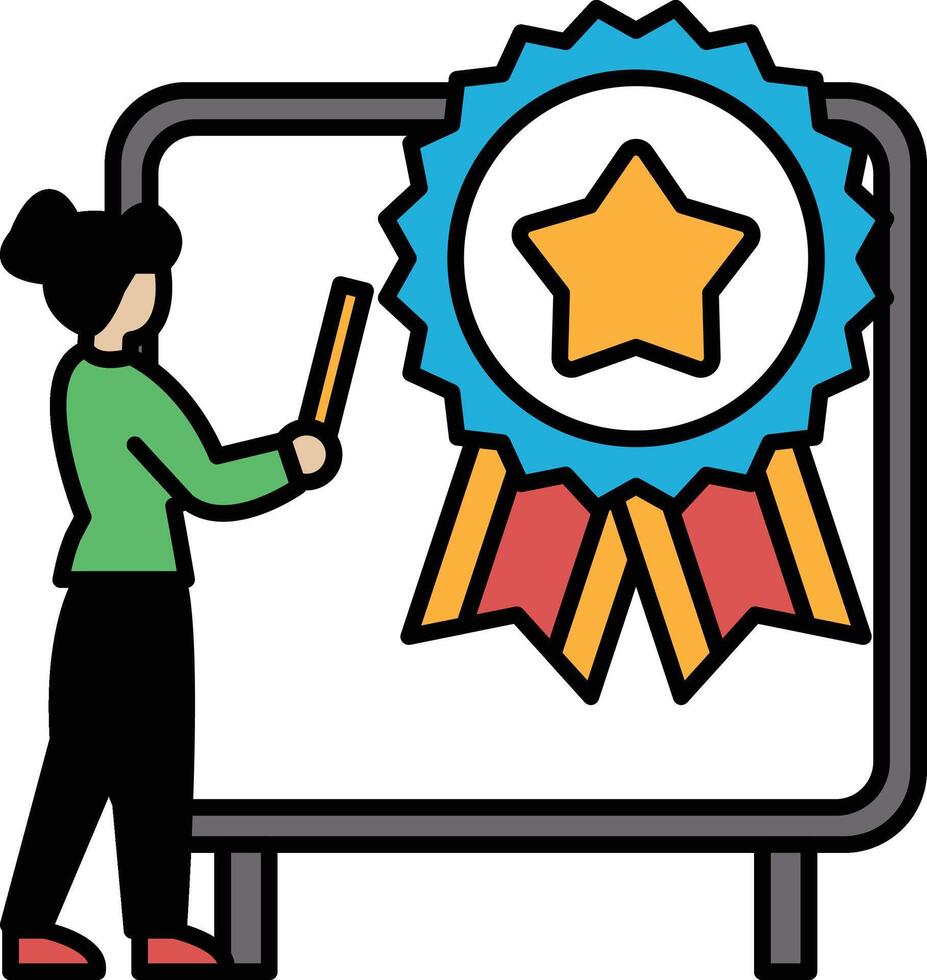 A woman is drawing a star on a white board vector