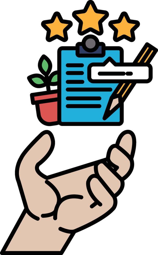 A hand holding a clipboard with a pencil and a star vector