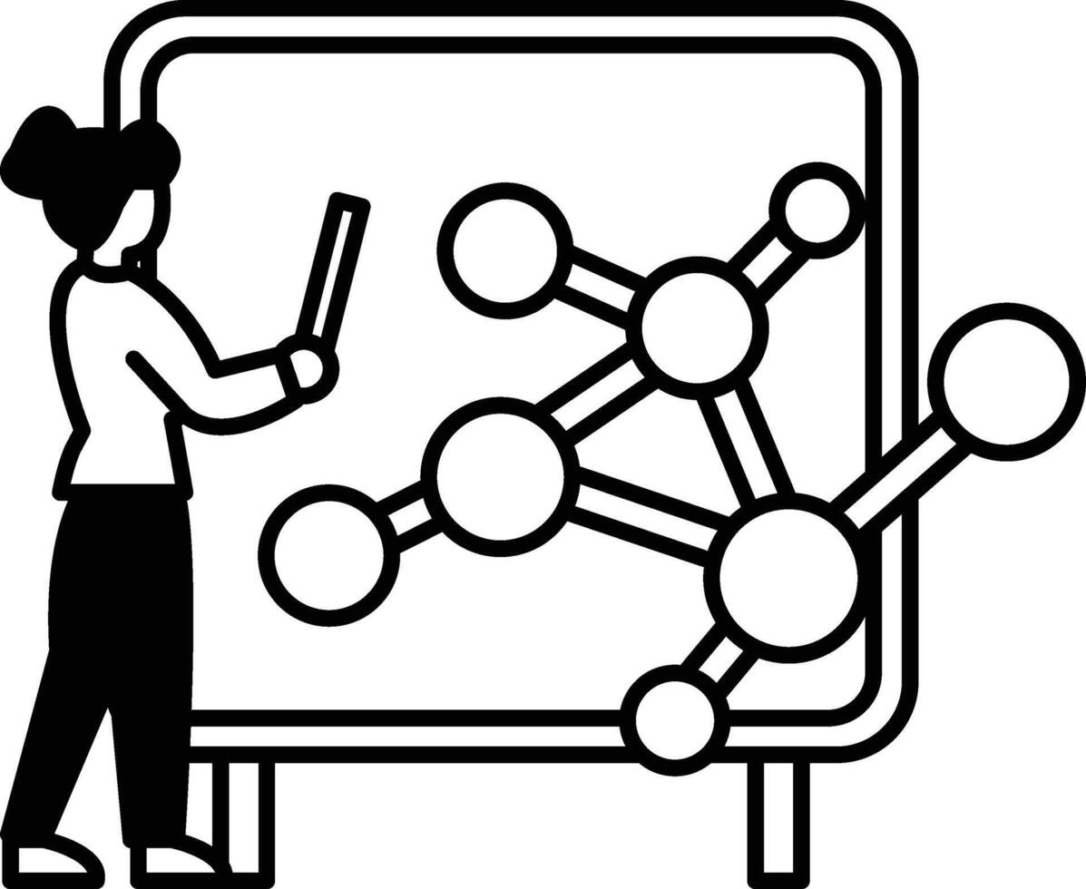 woman is drawing a molecule on a white board vector