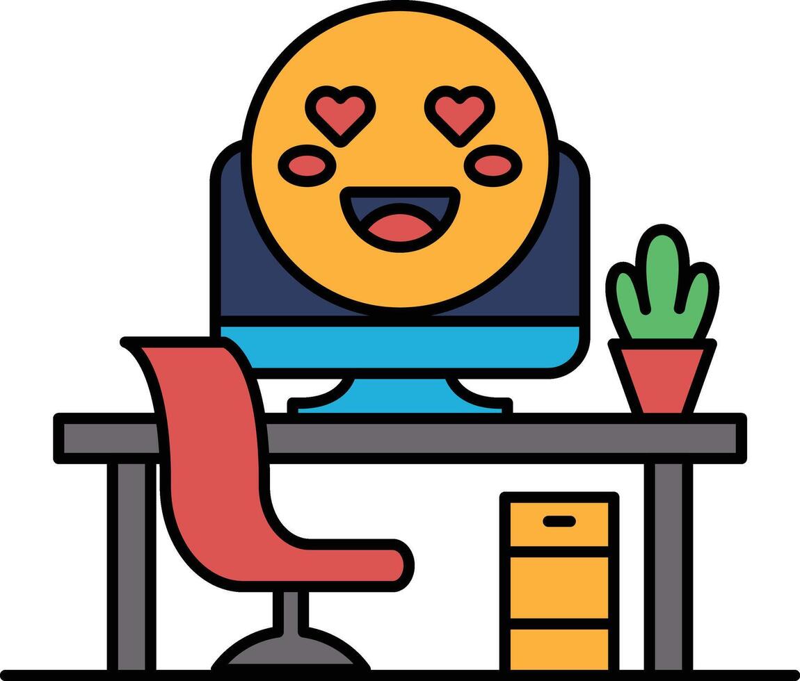 A computer monitor with a smiling face vector