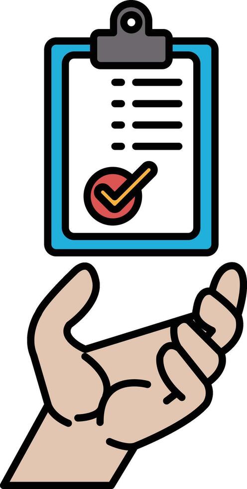 A hand holding a clipboard with a check mark on it vector
