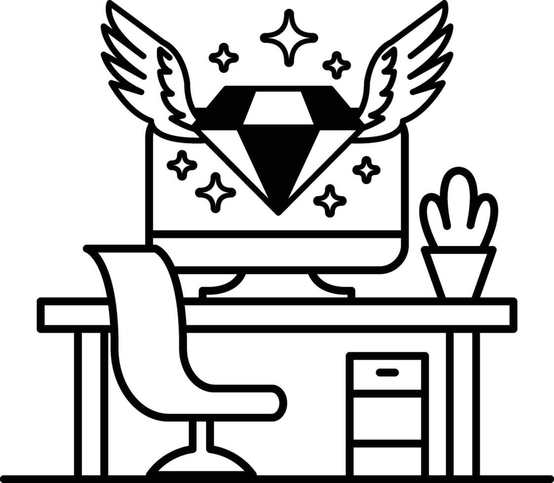 computer monitor with a diamond on it is on a desk with a chair vector