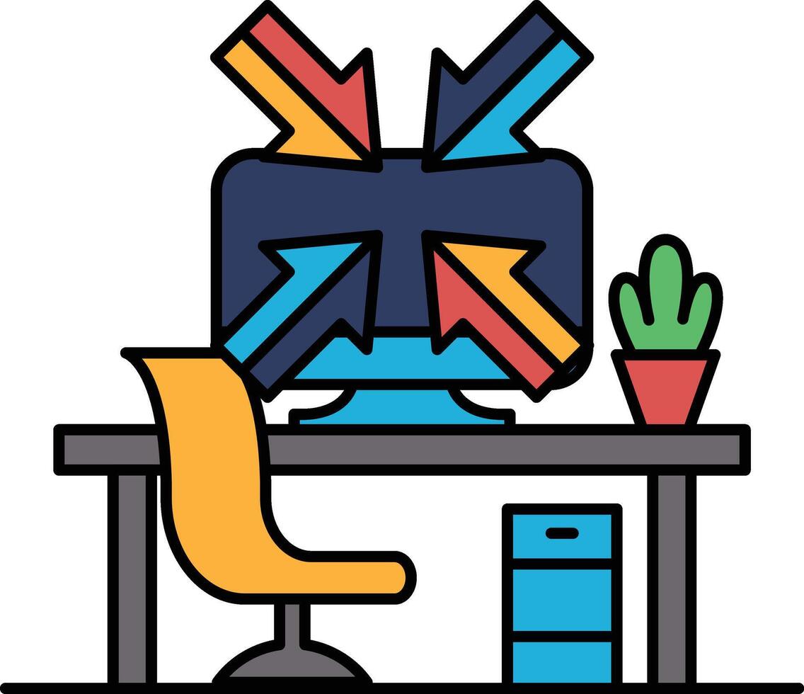 A computer monitor with arrows pointing to it and a plant in a pot vector