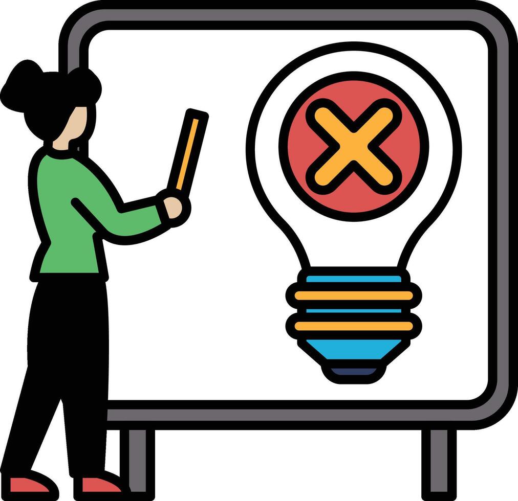 A woman is drawing a light bulb on a white board vector