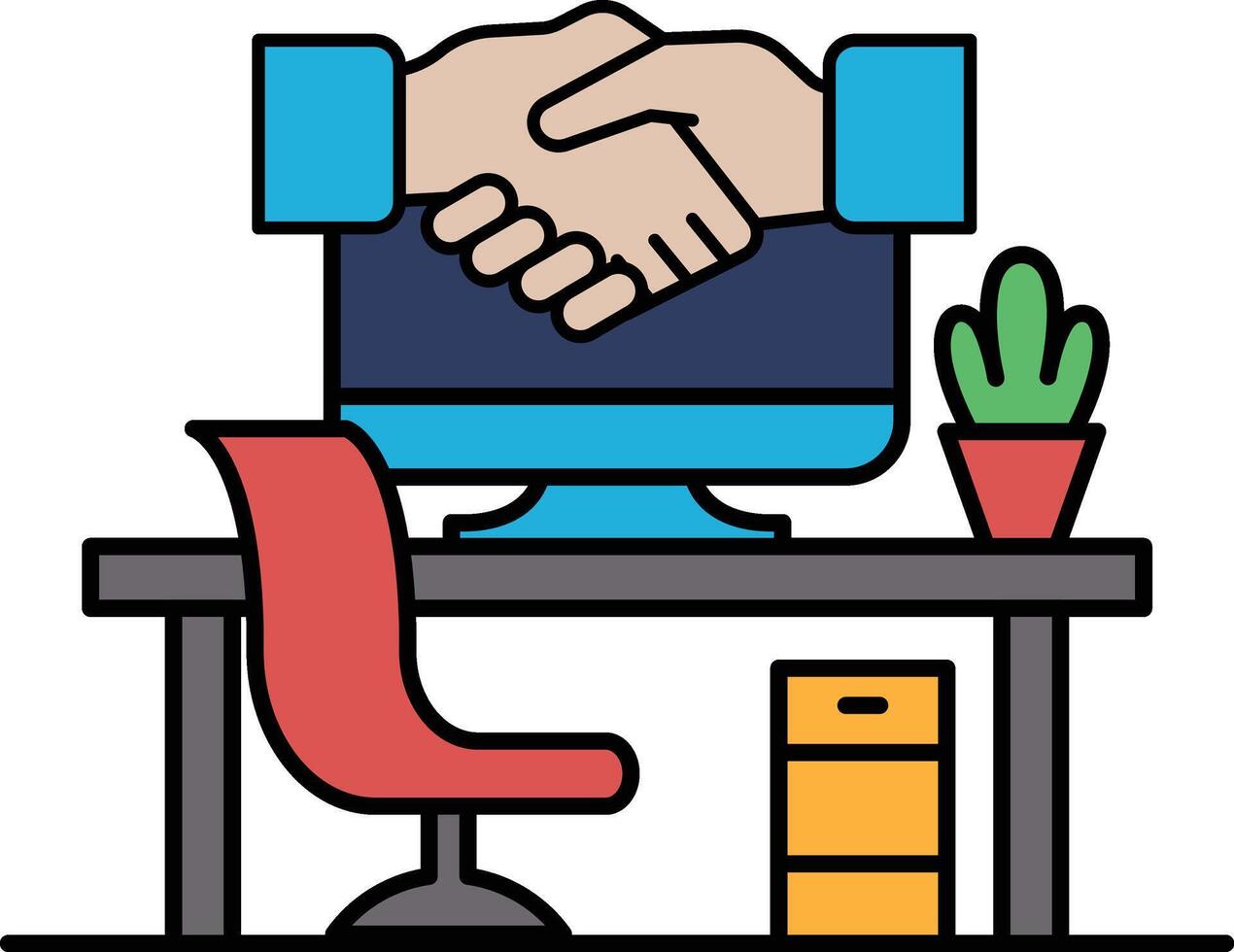A hand shaking a computer monitor vector