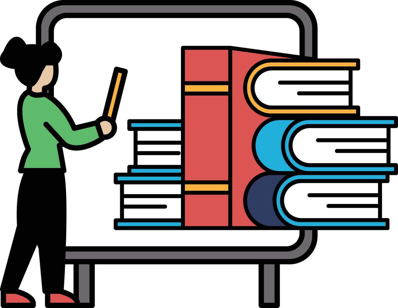 A woman is standing in front of a white board with a book in her hand vector