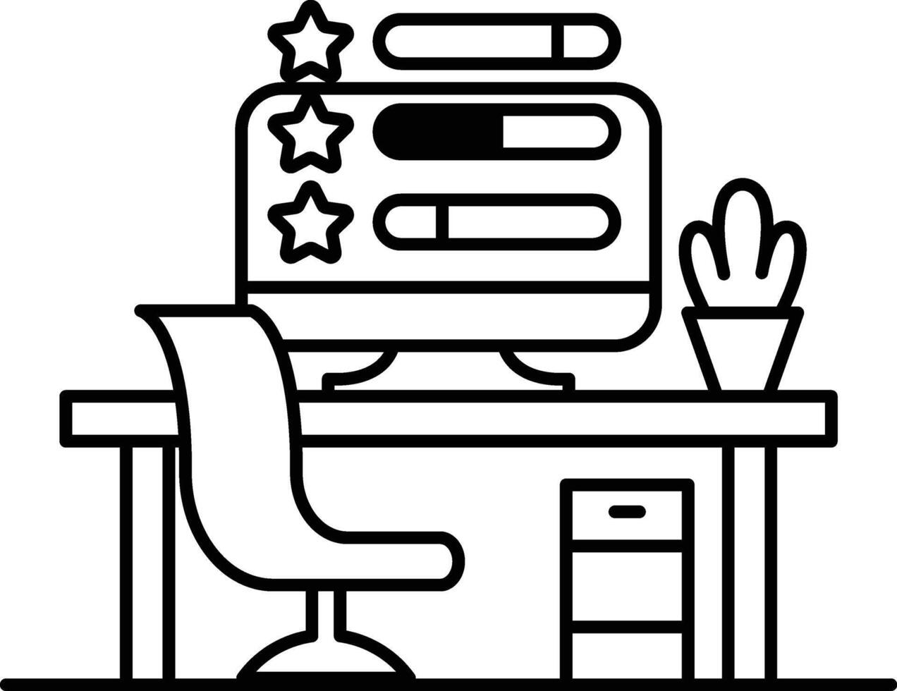 computer monitor with a plant in a pot on a desk vector