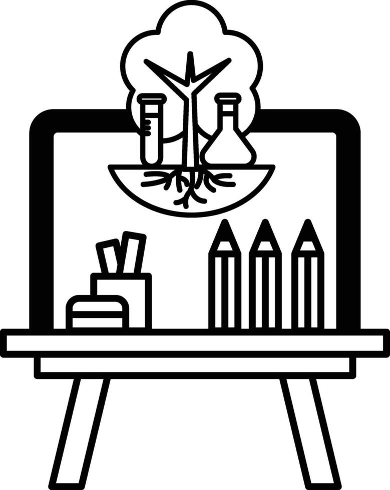 drawing of a tree with a lab bench and a pencil holder vector