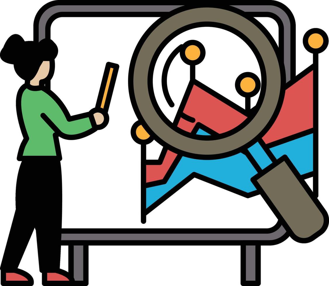 A woman is looking at a graph on a white board vector