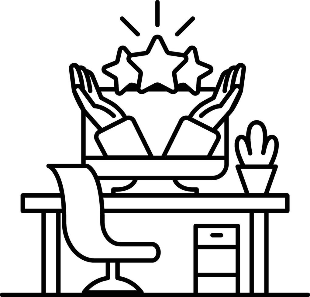 computer monitor is shown with two hands holding up three stars vector