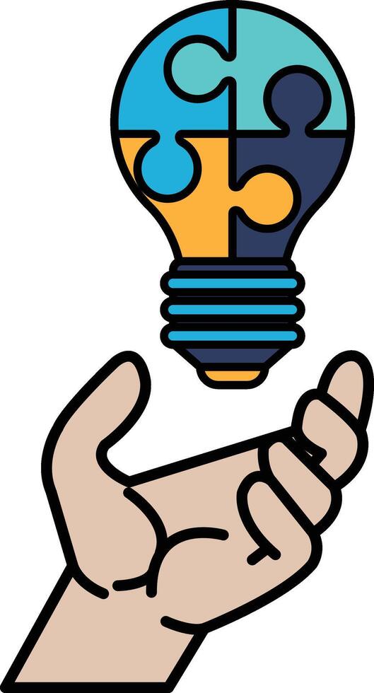 A hand holding a light bulb in a puzzle piece vector