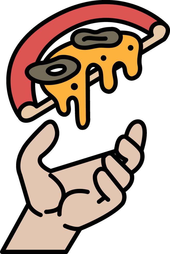 A hand is holding a slice of pizza with cheese and olives on it vector