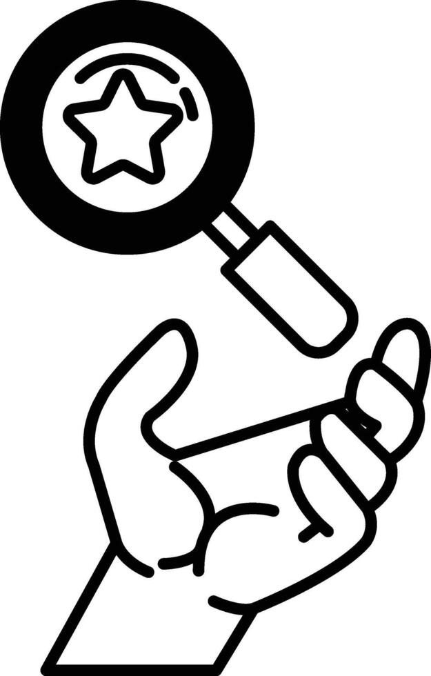 hand holding a magnifying glass with a star in the middle vector