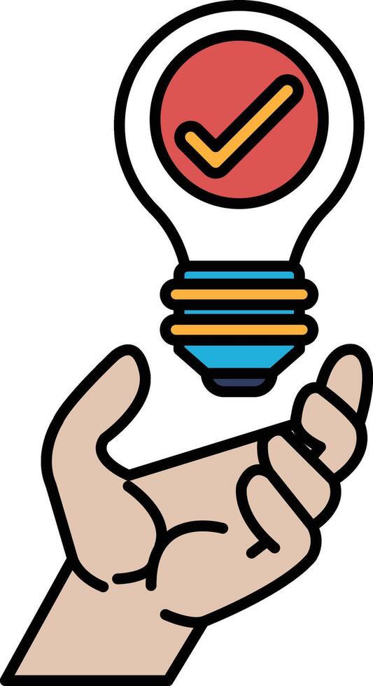 A hand holding a light bulb with a check mark on it vector