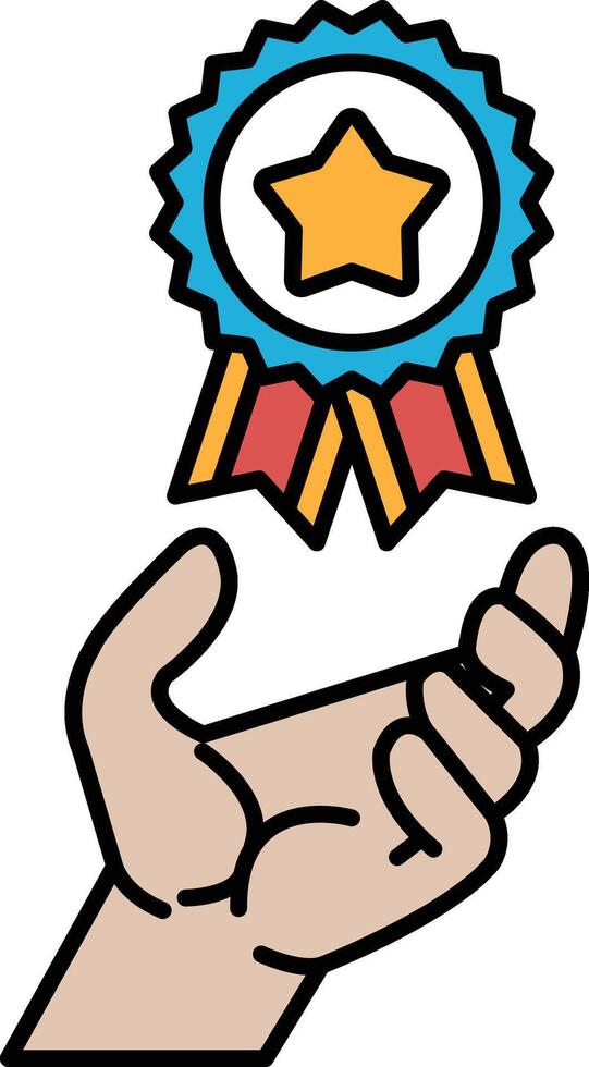 A hand holding a blue ribbon with a star on it vector