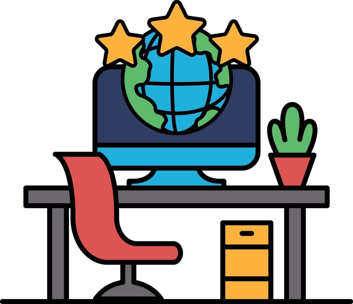 A computer monitor with a globe and three stars on it vector