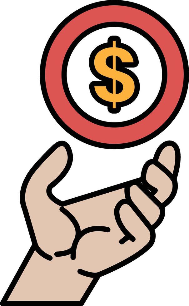 A hand holding a red coin with a dollar sign on it vector