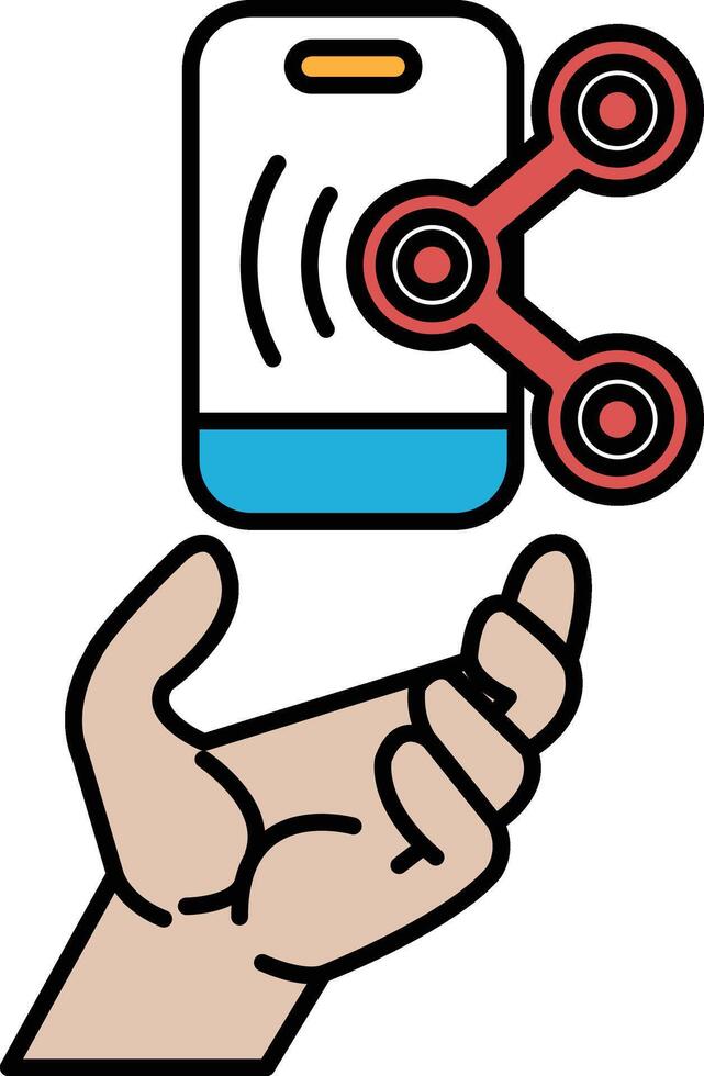 A hand holding a cell phone with a red and blue controller vector