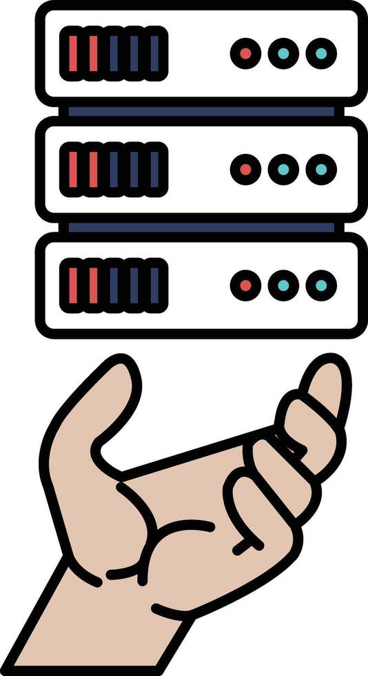 A hand holding a stack of servers vector
