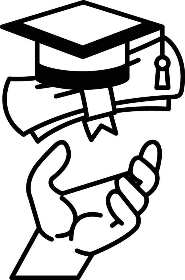hand holding a graduation cap and diploma vector