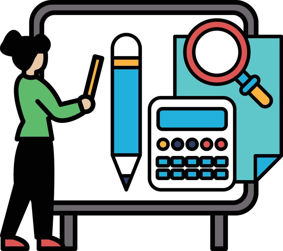 A woman is holding a pencil and a calculator vector