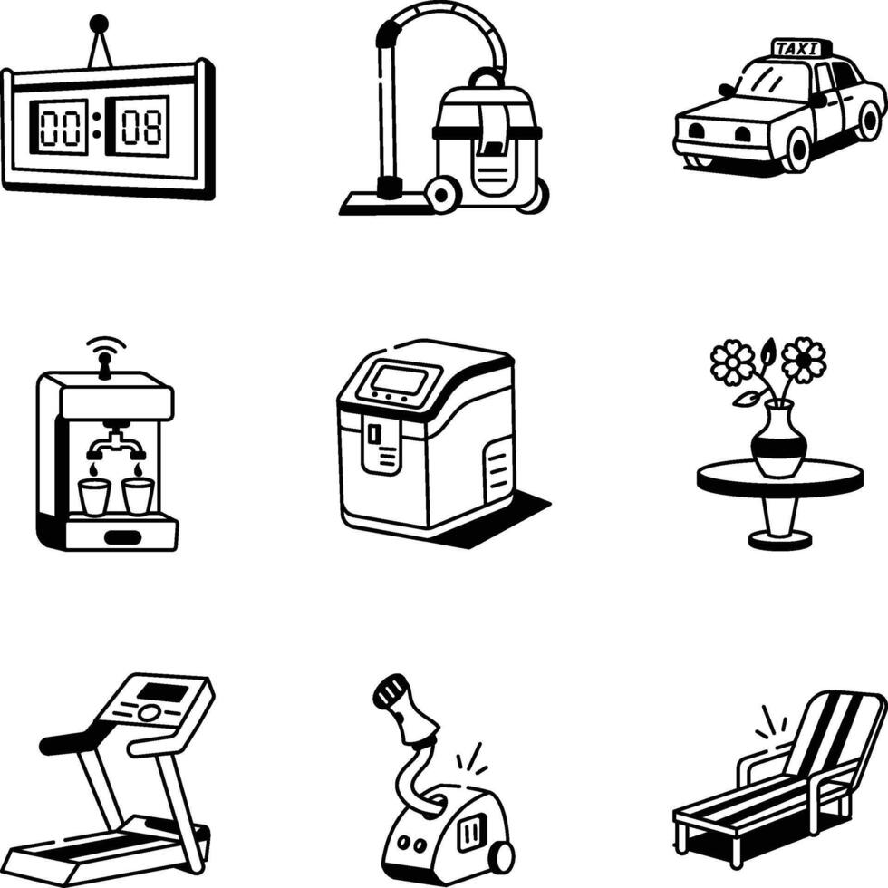Hand Drawn Style Icons of Hotel Amenities vector