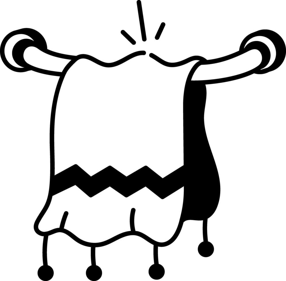 Towel hanging on the towel rack, sketchy style icon vector