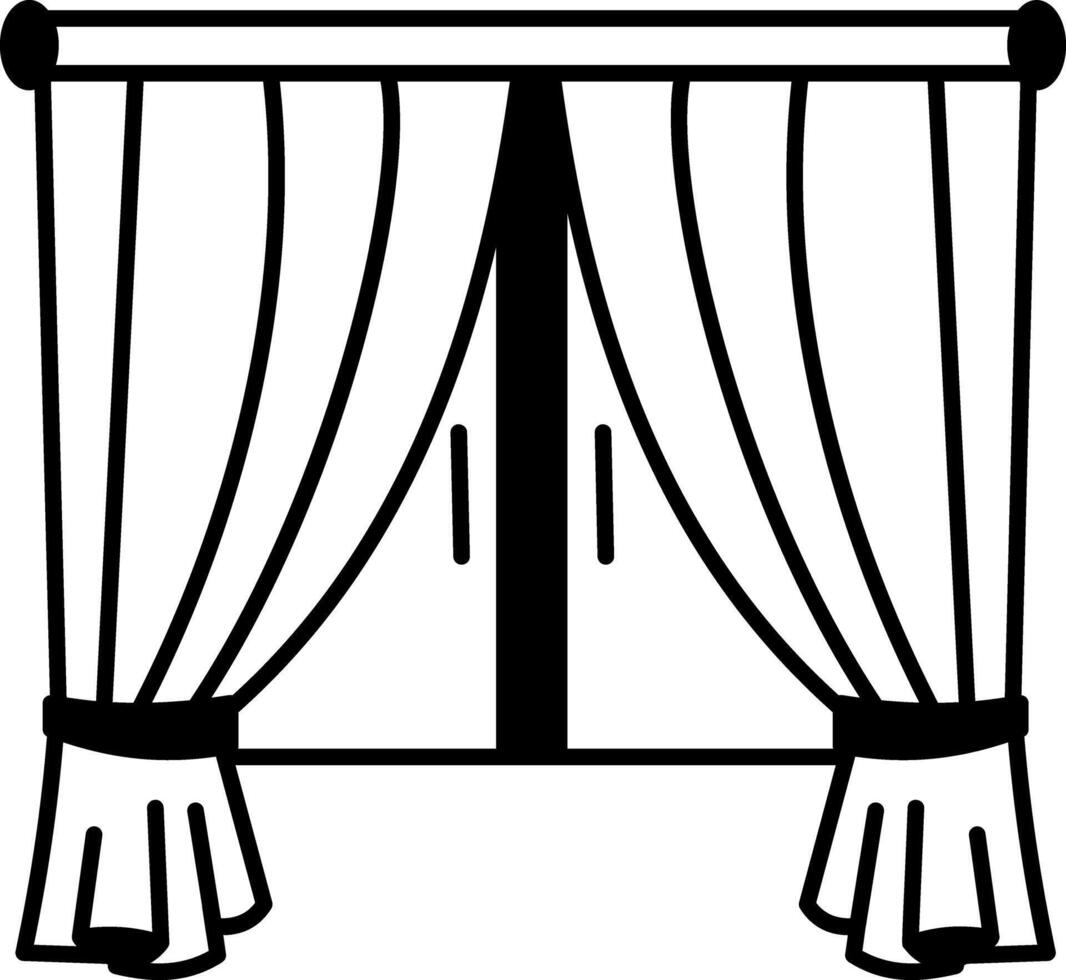 A window with curtains hand drawn style icon vector