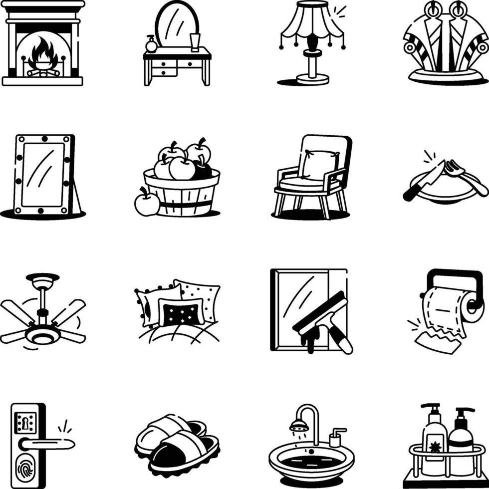 Pack of Hand Drawn Style Hospitality Icons vector