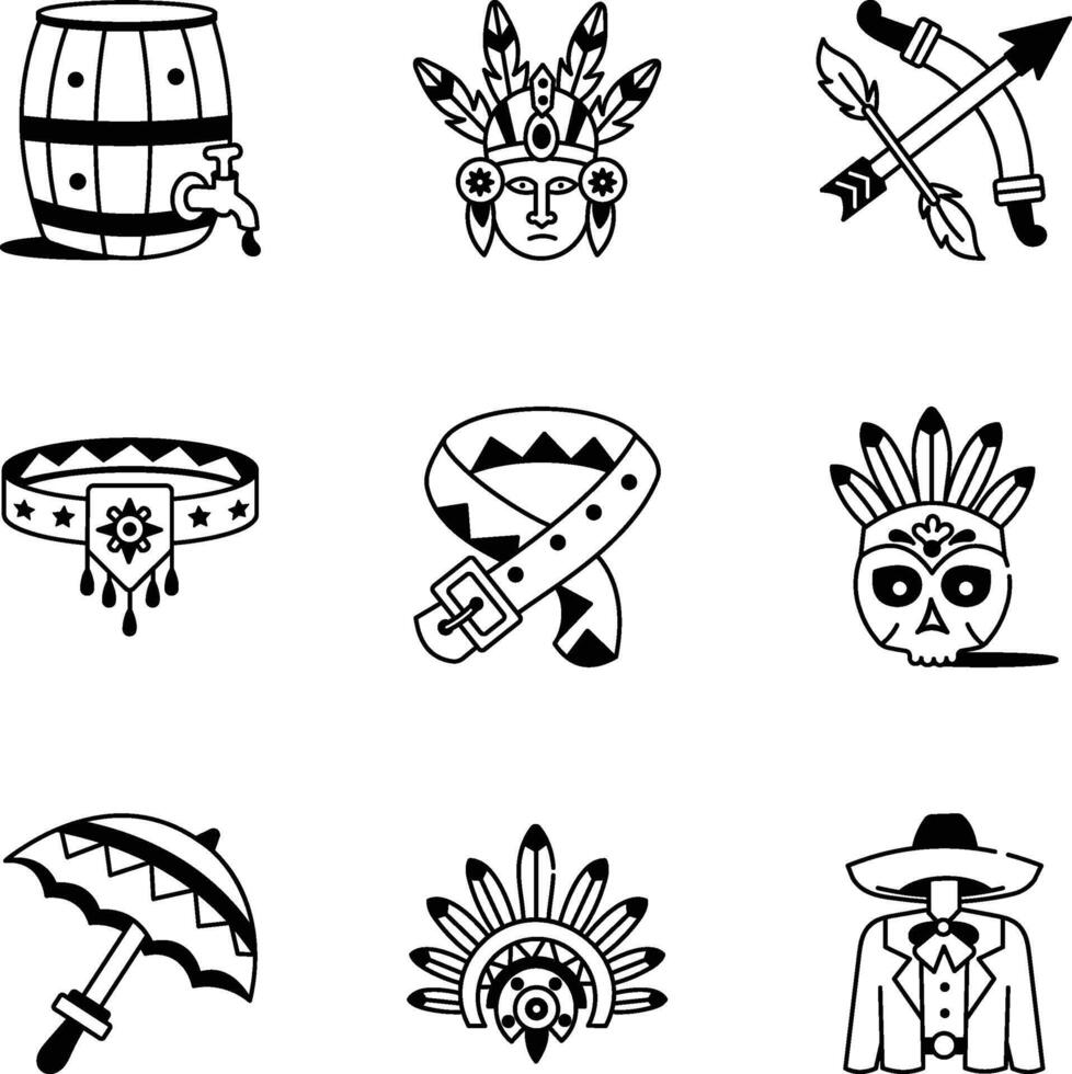Pack of Hand Drawn Hispanic Culture Icons vector