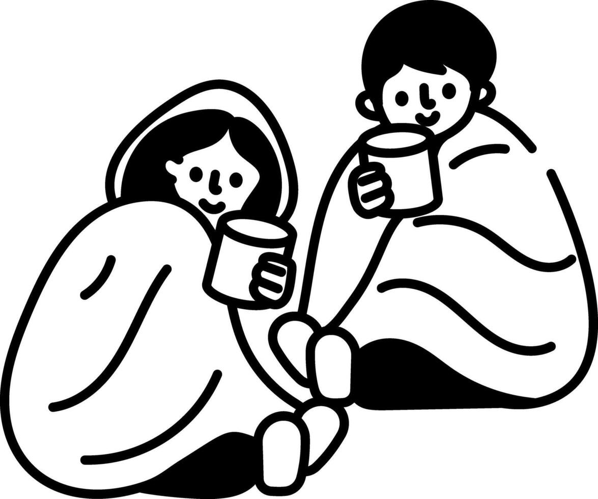A doodle style icon showing two characters enjoying coffee vector