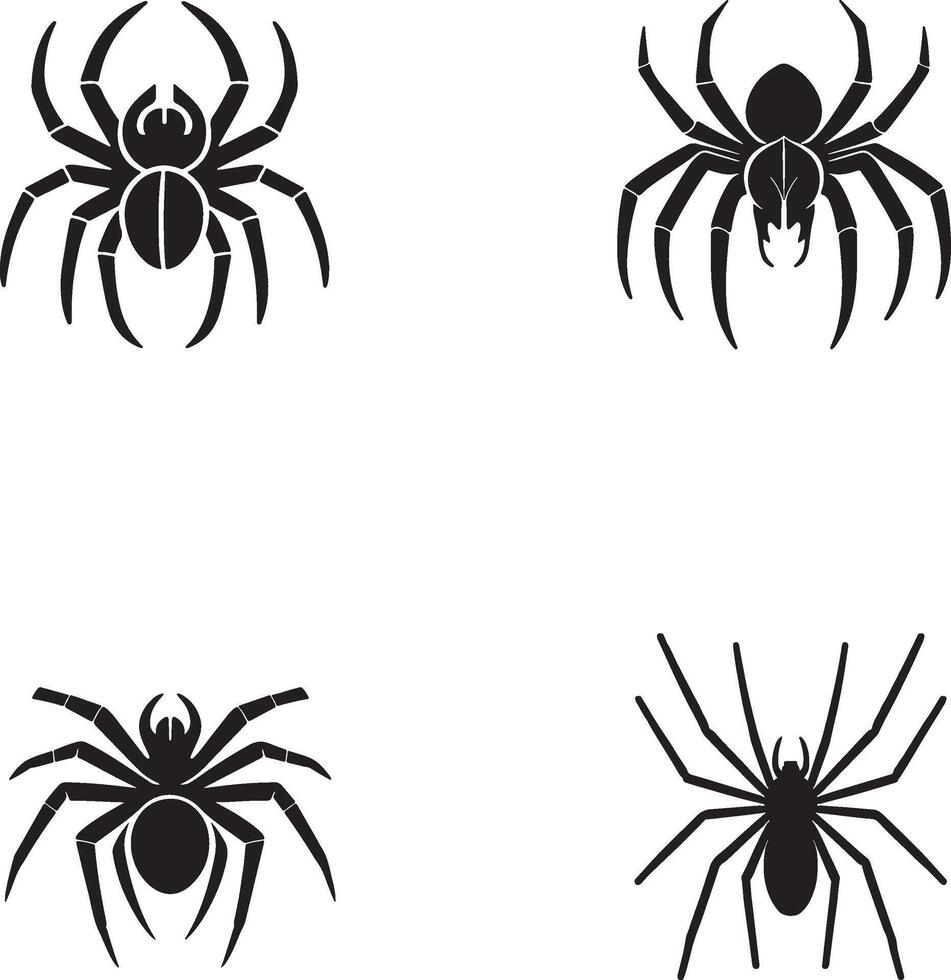 Set of black spider silhouette icons spider design. vector