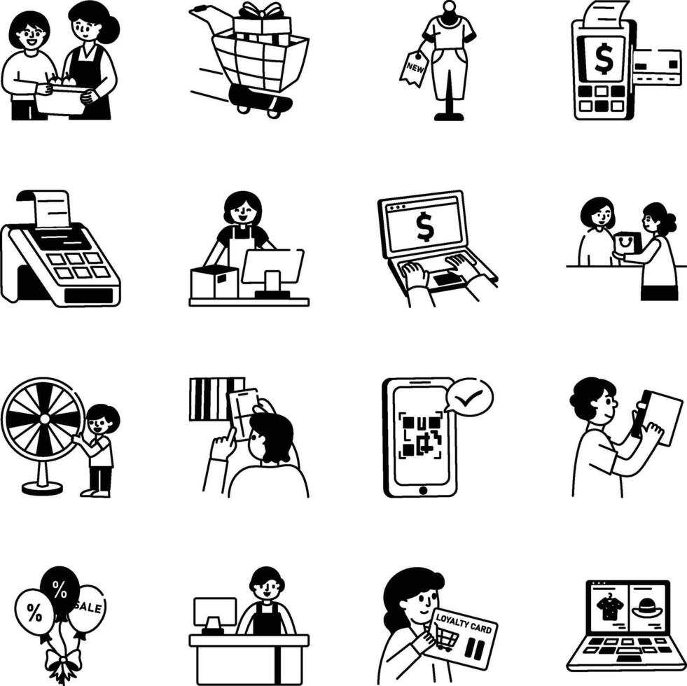 Collection of Shopping Products Doodle Illustrations vector