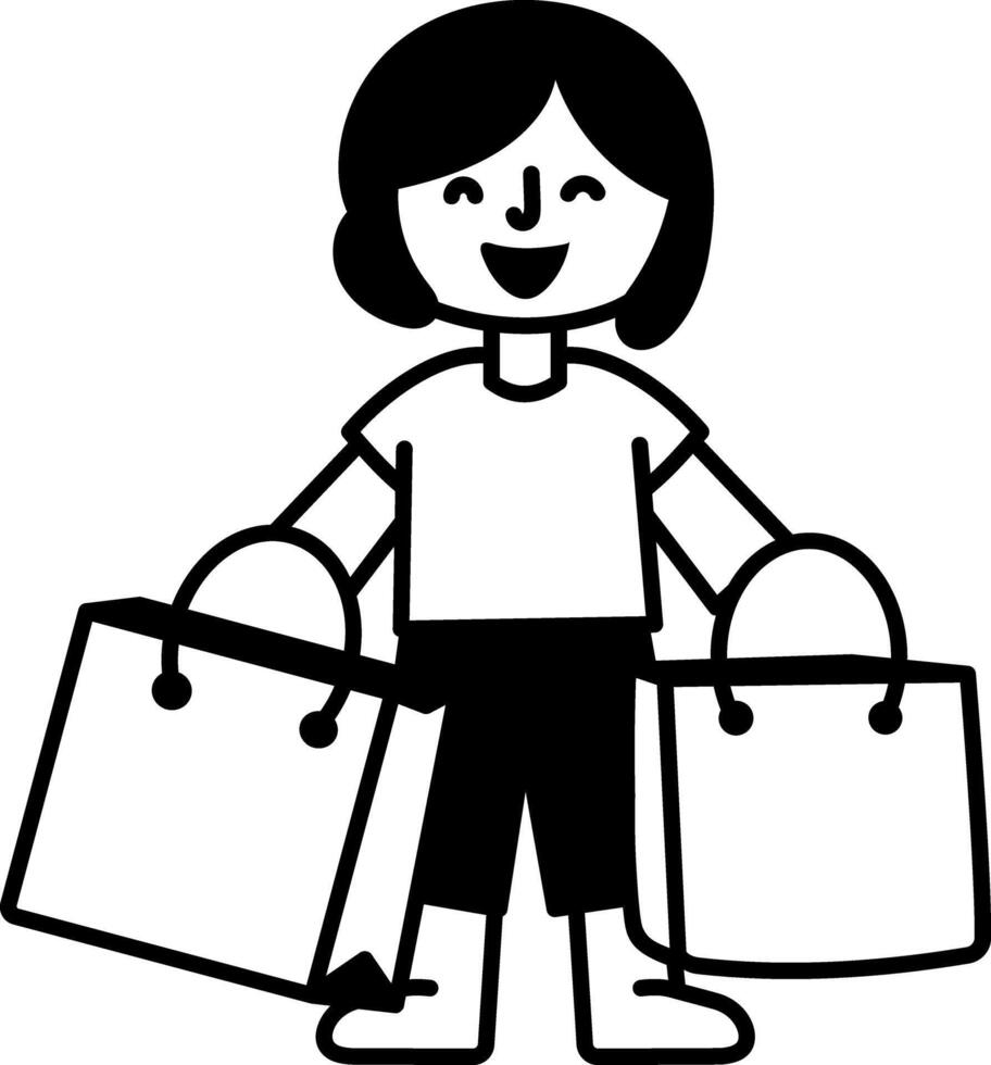 A hand drawn style illustration showing customer holding shopping bags vector