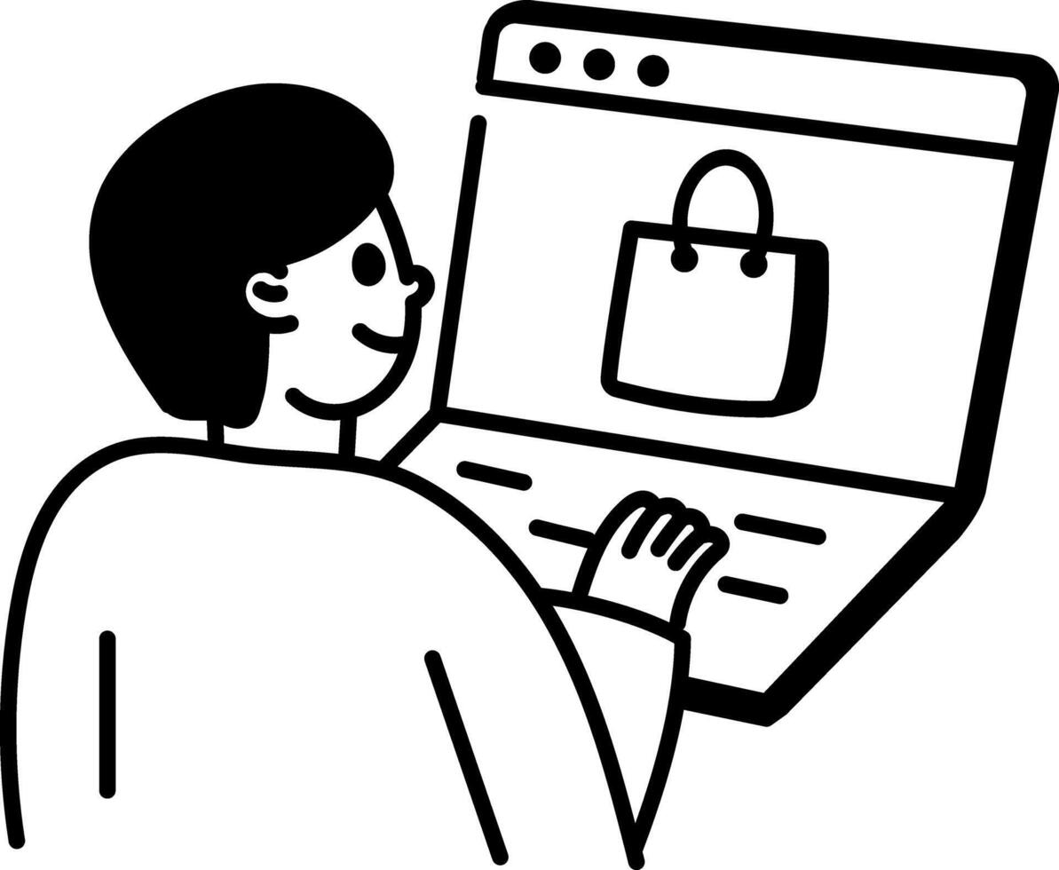 Online shopping illustration in doodle style vector