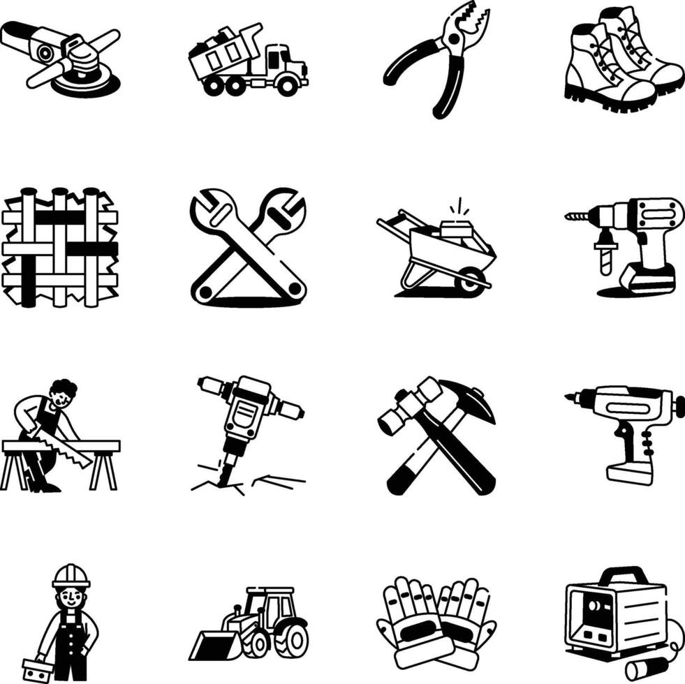 Set of Hand Drawn Construction Engineering Icons vector