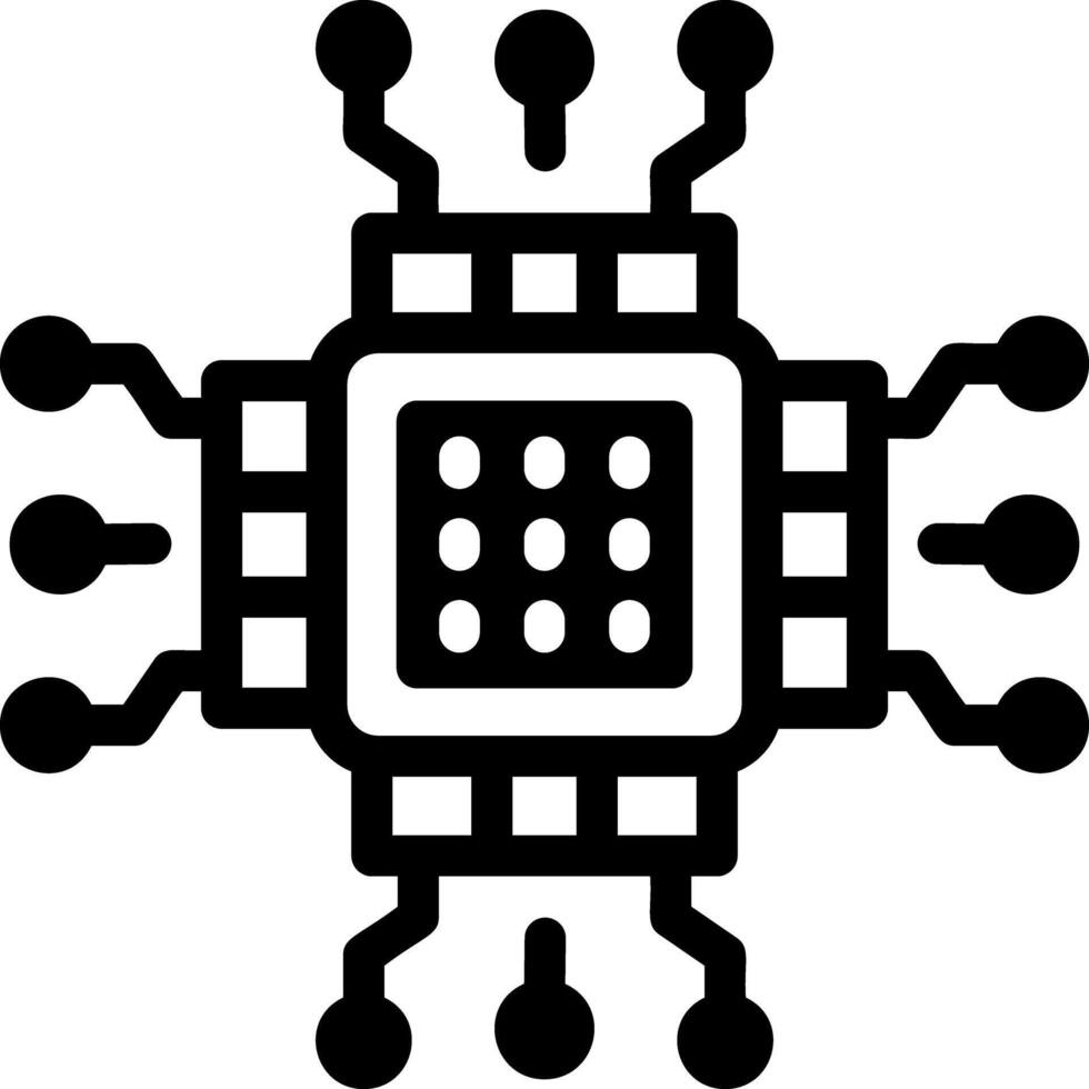 A glyph style icon showing a cpu chip vector