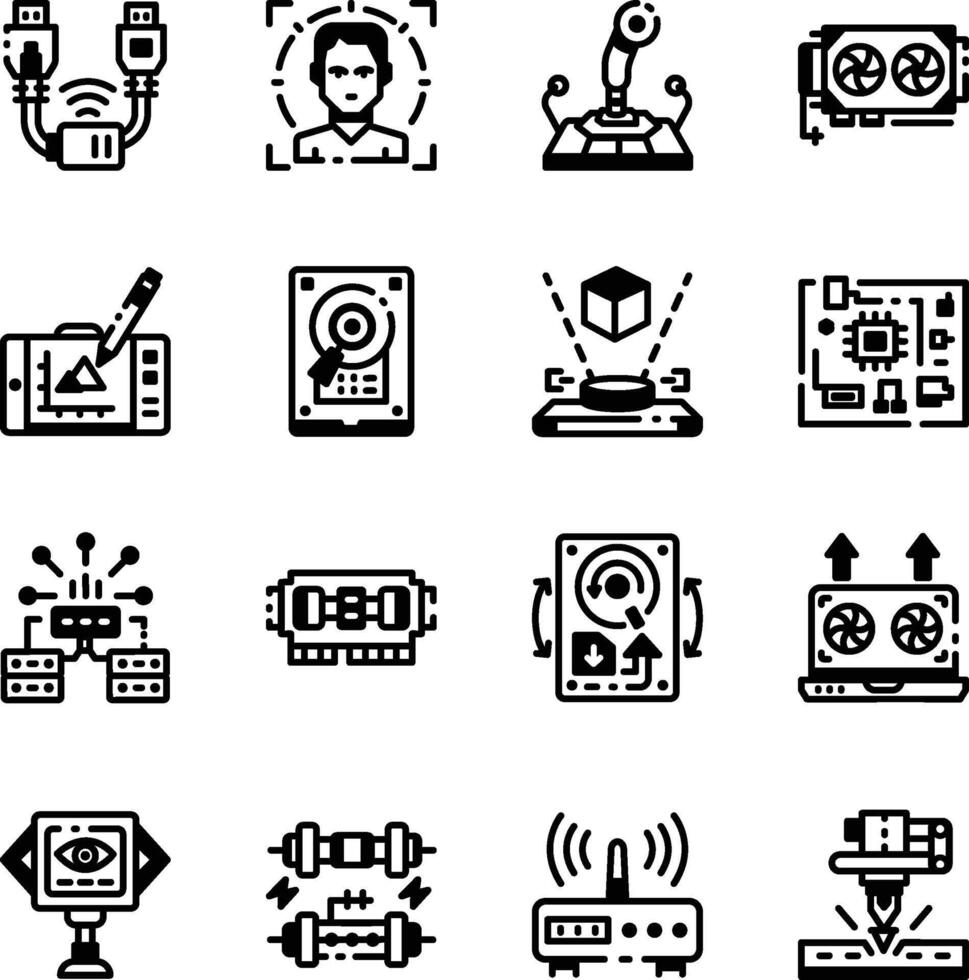 Bundle of Filled Style Hardware Devices Icons vector